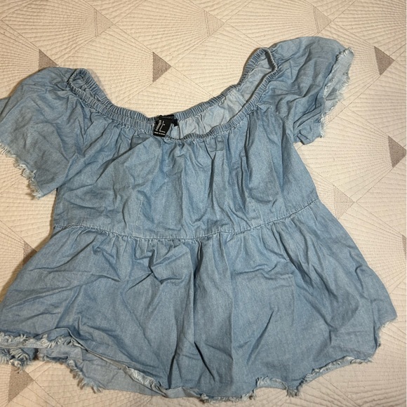 Over the shoulder blue jean top - Picture 1 of 2